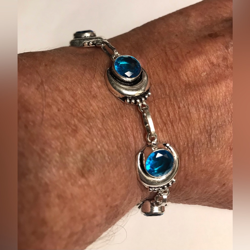 Blue Topaz Stamped 925 Sterling Silver Bracelet